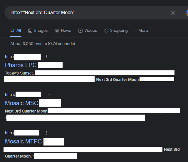 Google search results showing exposed controllers