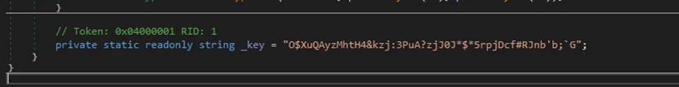 Encryption key within binary